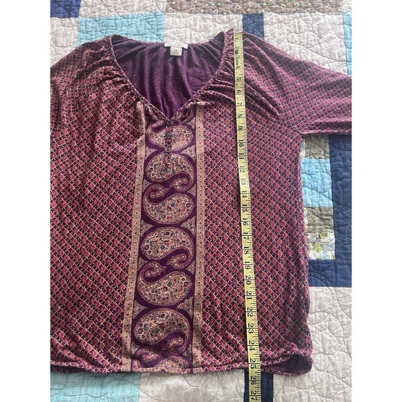 Lucky Brand Blouse Womens Medium Purple Paisley Loose Long Sleeve Boho Flowy - Picture 4 of 11